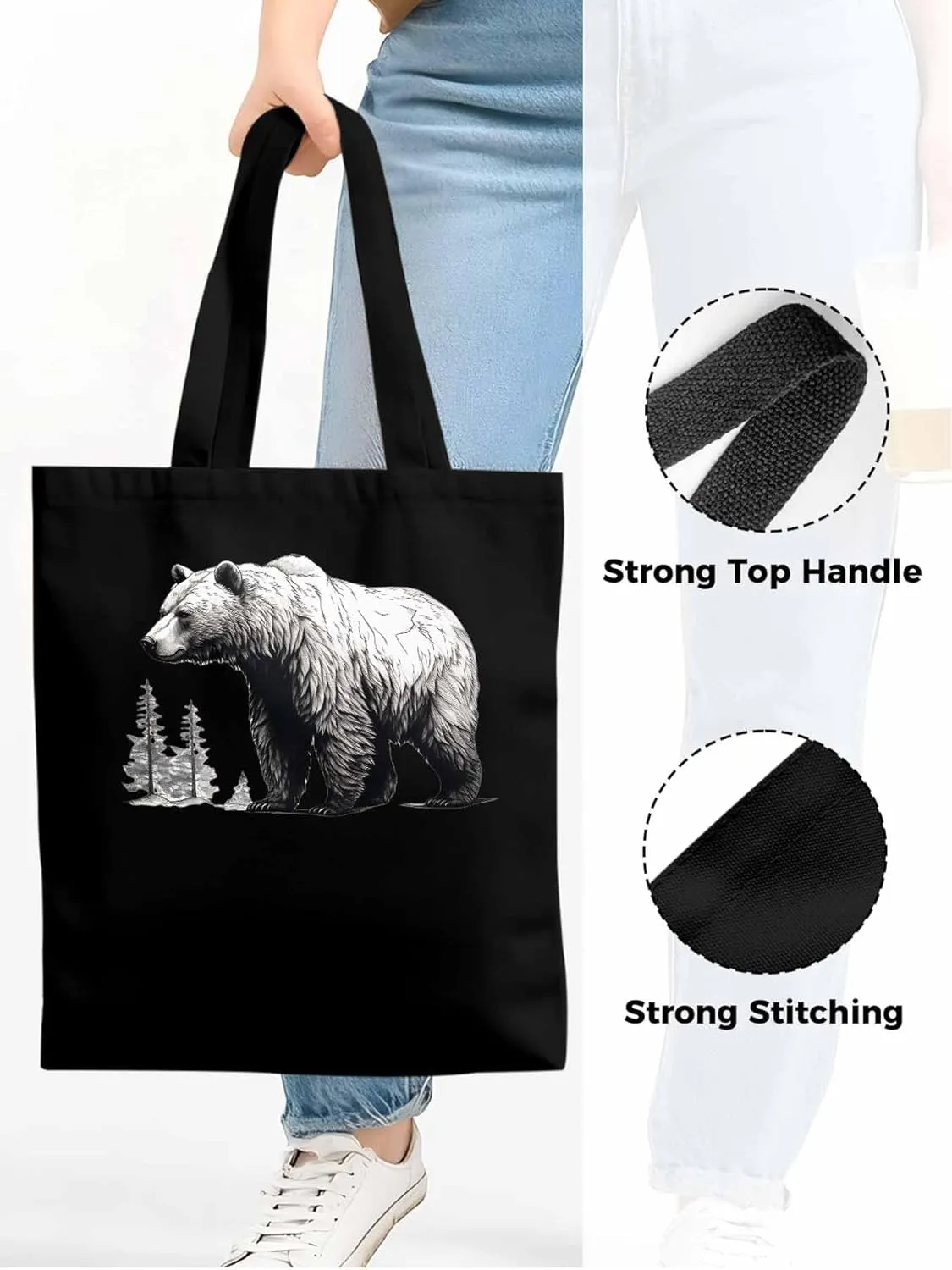 Canvas Tote Bag, Vintage Aesthetic Canvas Tote Handbags for Women Shoulder Bag Retro Animals Tree