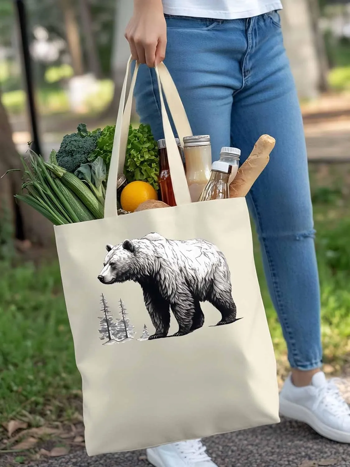 Canvas Tote Bag, Vintage Aesthetic Canvas Tote Handbags for Women Shoulder Bag Retro Animals Tree