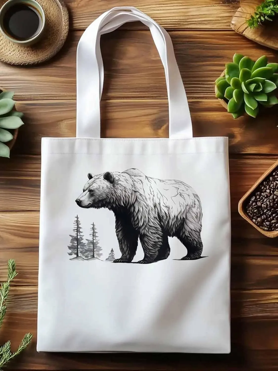Canvas Tote Bag, Vintage Aesthetic Canvas Tote Handbags for Women Shoulder Bag Retro Animals Tree