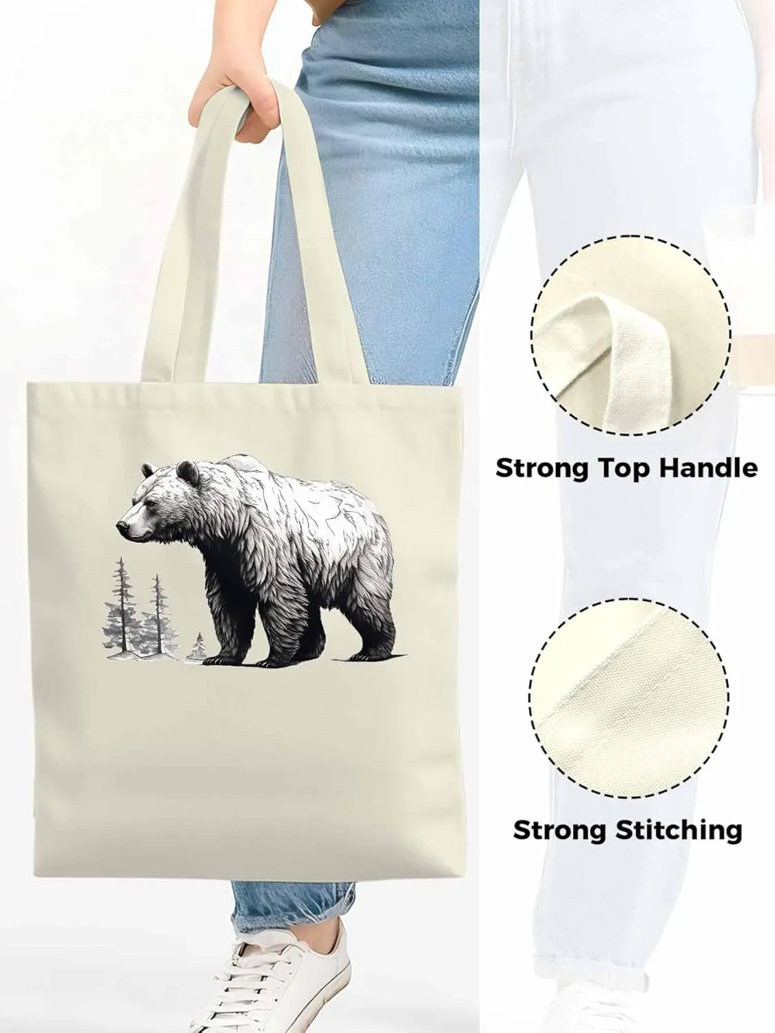 Canvas Tote Bag, Vintage Aesthetic Canvas Tote Handbags for Women Shoulder Bag Retro Animals Tree