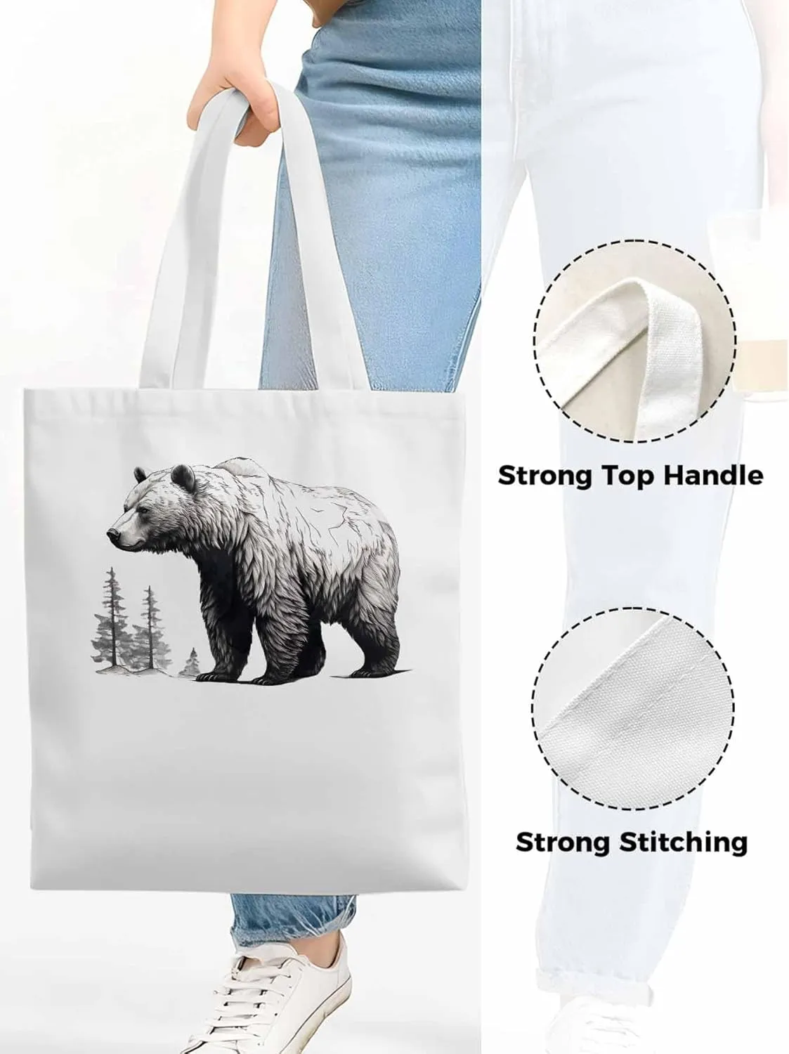 Canvas Tote Bag, Vintage Aesthetic Canvas Tote Handbags for Women Shoulder Bag Retro Animals Tree