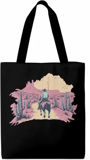 Canvas Tote Bag, Vintage Desert Cowboy Aesthetic Canvas Tote Handbags for Women Shoulder Bag,