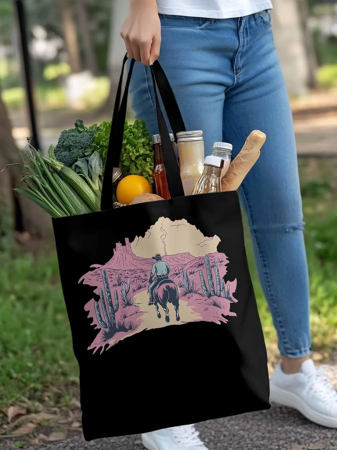 Canvas Tote Bag, Vintage Desert Cowboy Aesthetic Canvas Tote Handbags for Women Shoulder Bag,