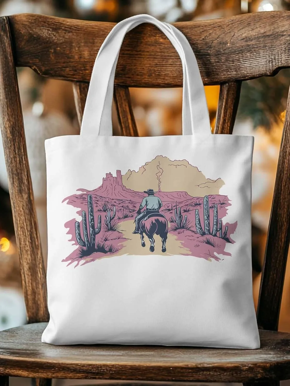 Canvas Tote Bag, Vintage Desert Cowboy Aesthetic Canvas Tote Handbags for Women Shoulder Bag,