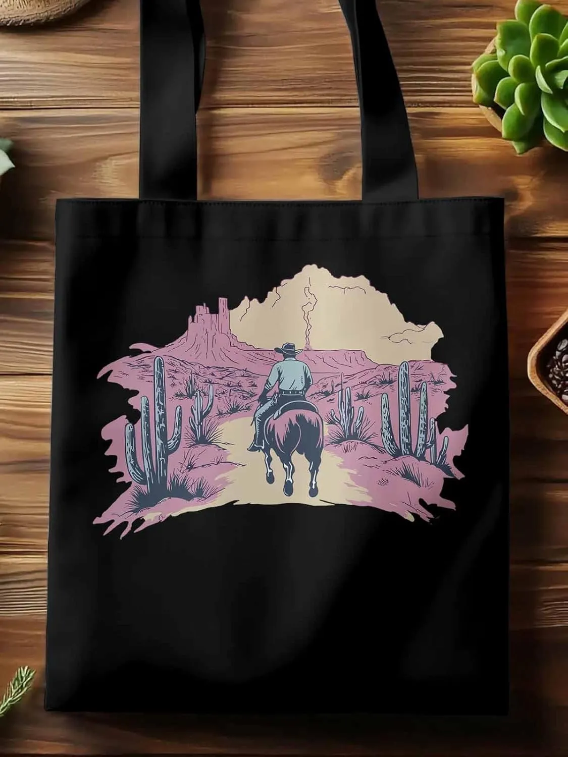 Canvas Tote Bag, Vintage Desert Cowboy Aesthetic Canvas Tote Handbags for Women Shoulder Bag,