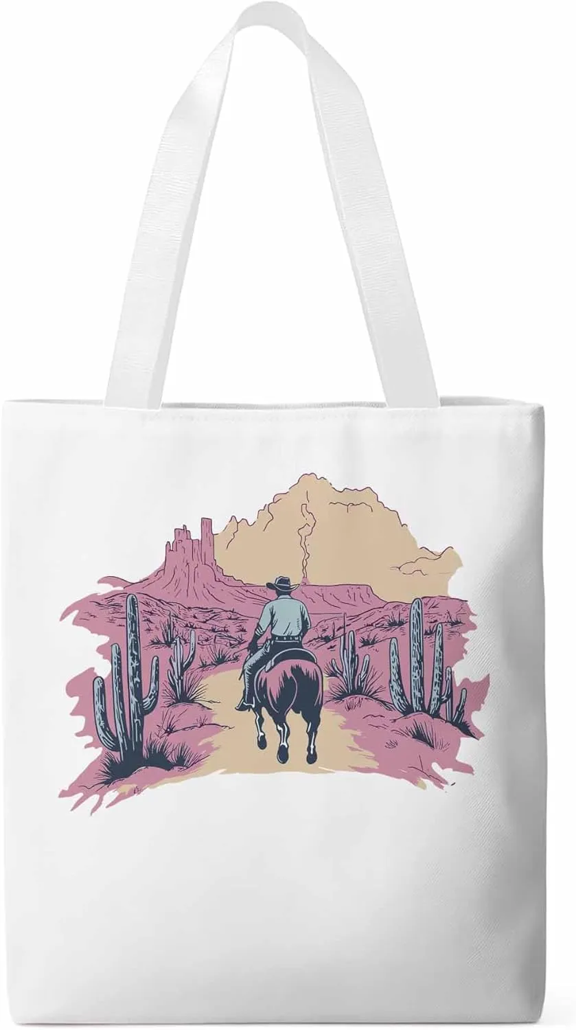 Canvas Tote Bag, Vintage Desert Cowboy Aesthetic Canvas Tote Handbags for Women Shoulder Bag,