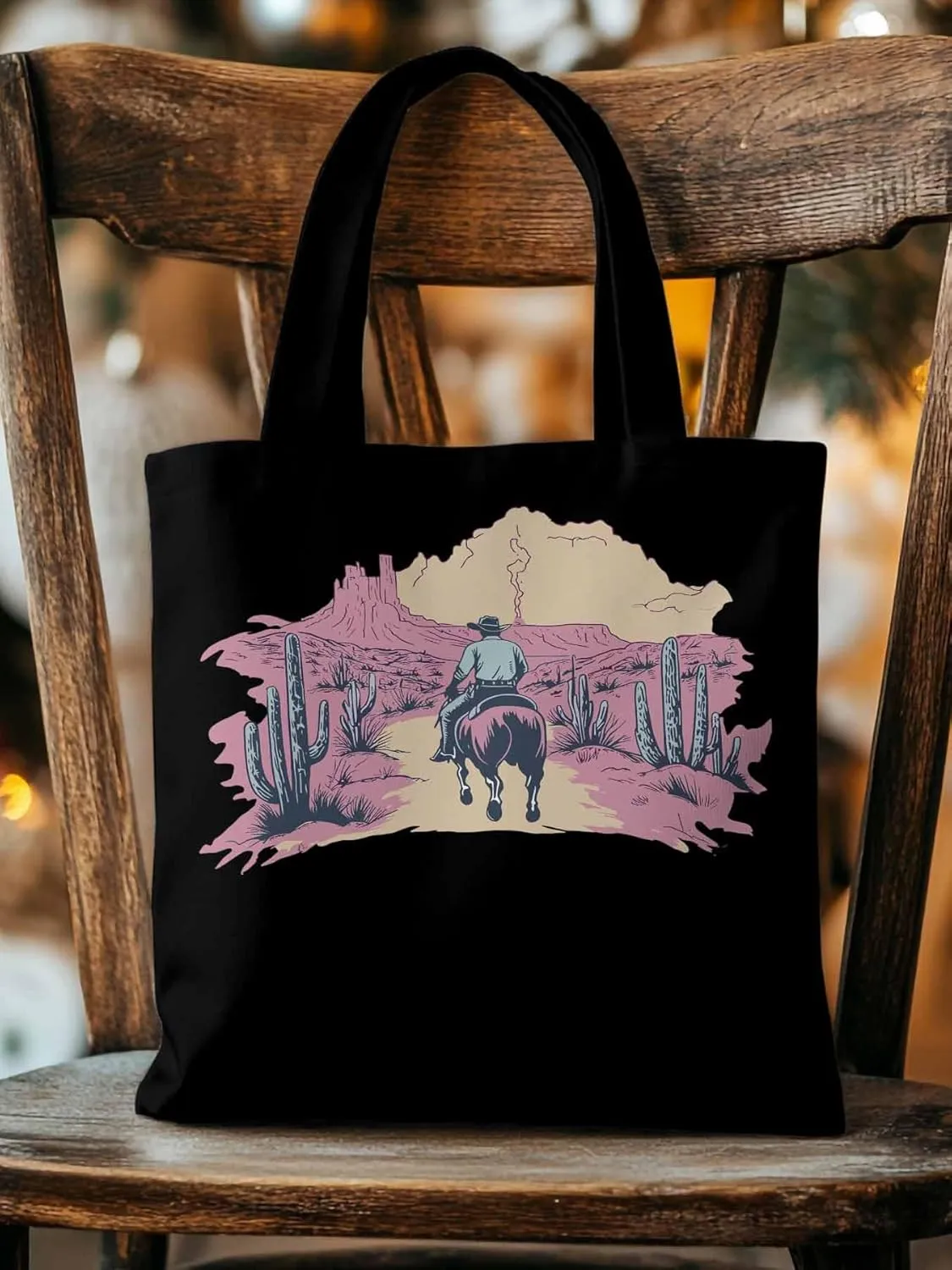 Canvas Tote Bag, Vintage Desert Cowboy Aesthetic Canvas Tote Handbags for Women Shoulder Bag,