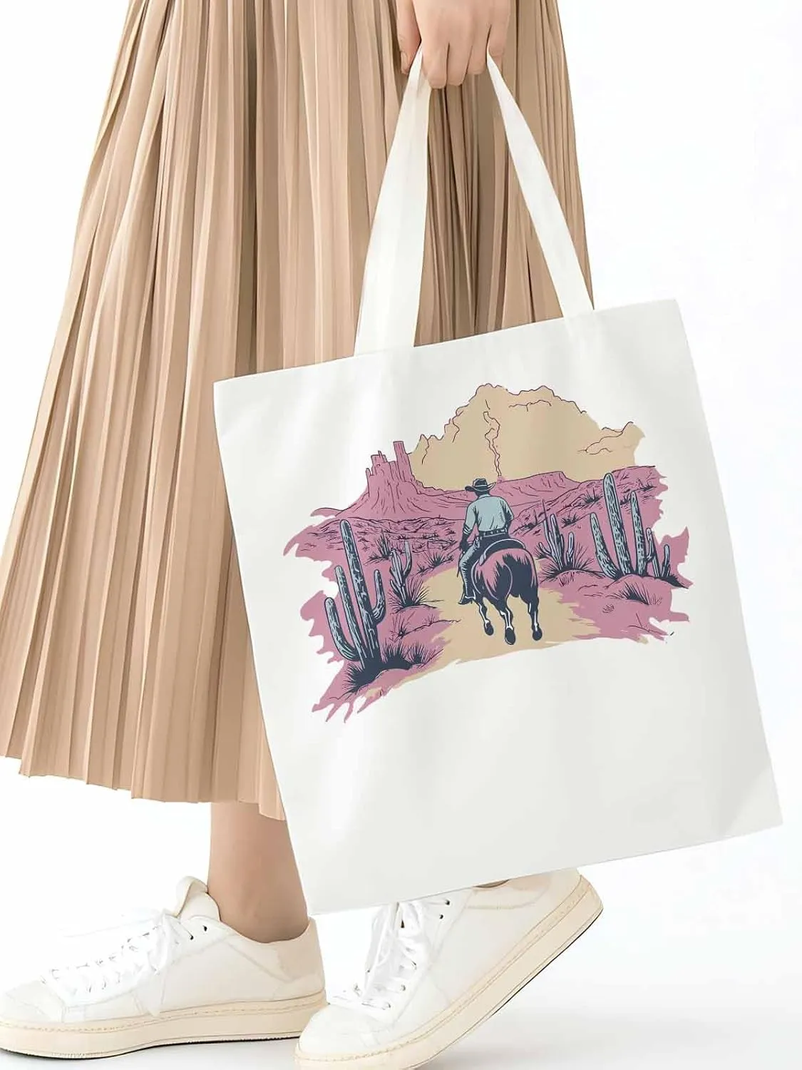 Canvas Tote Bag, Vintage Desert Cowboy Aesthetic Canvas Tote Handbags for Women Shoulder Bag,