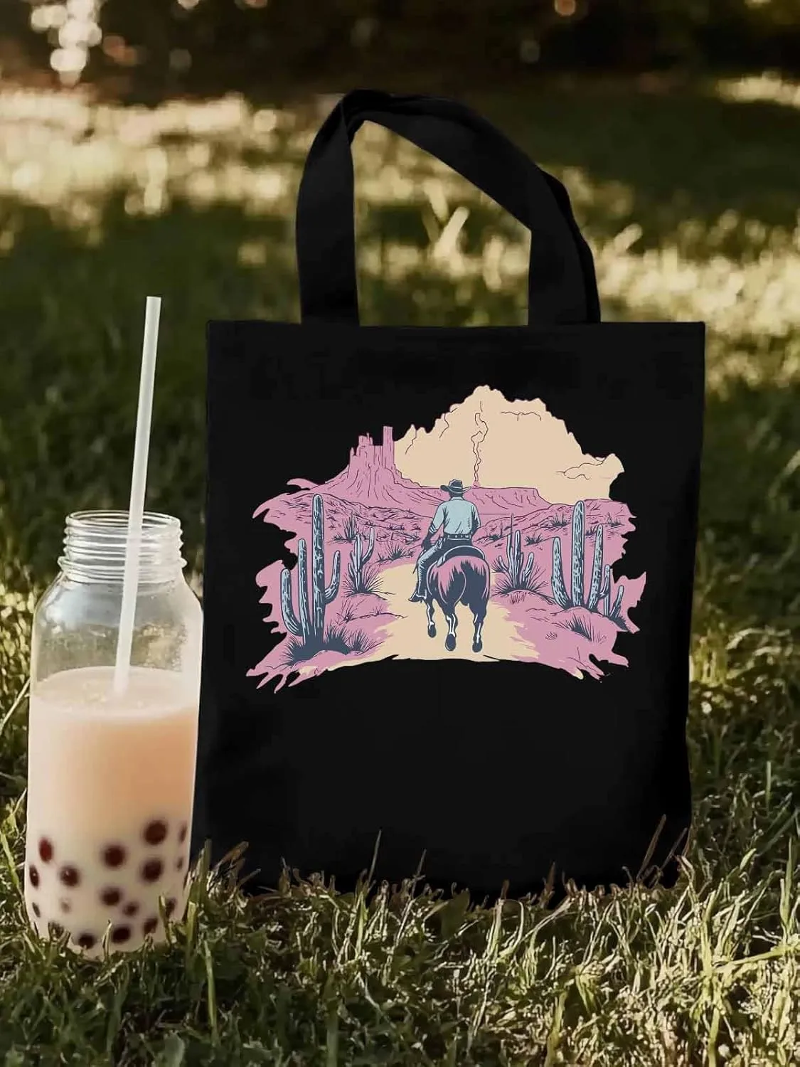Canvas Tote Bag, Vintage Desert Cowboy Aesthetic Canvas Tote Handbags for Women Shoulder Bag,