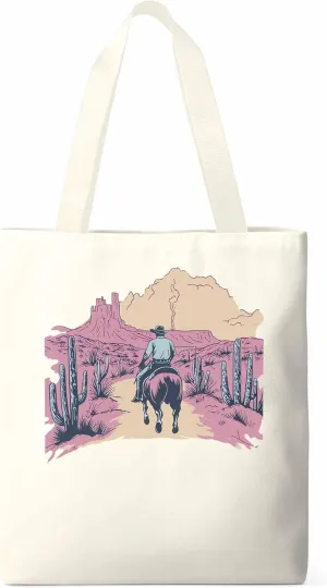 Canvas Tote Bag, Vintage Desert Cowboy Aesthetic Canvas Tote Handbags for Women Shoulder Bag,
