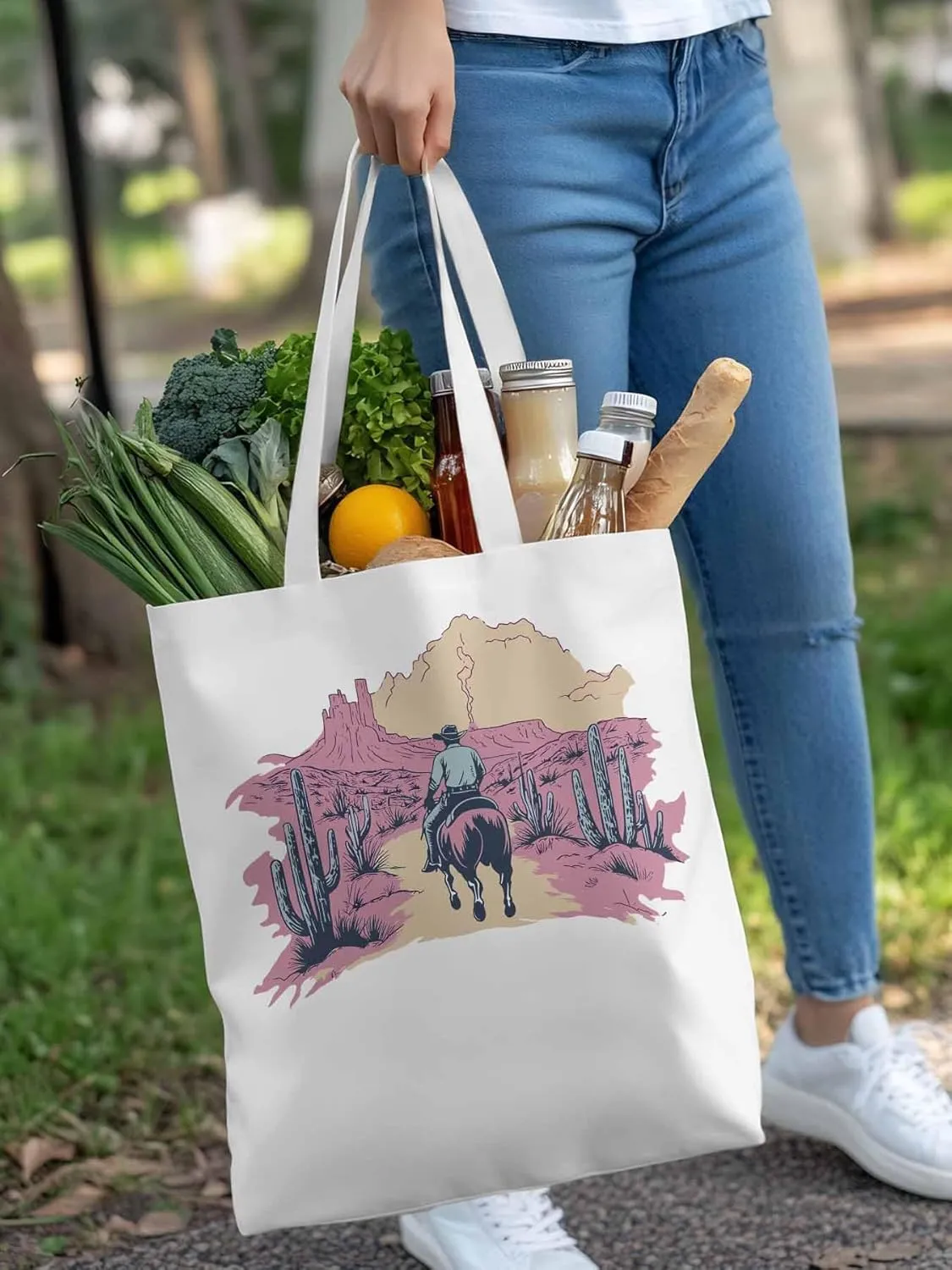 Canvas Tote Bag, Vintage Desert Cowboy Aesthetic Canvas Tote Handbags for Women Shoulder Bag,