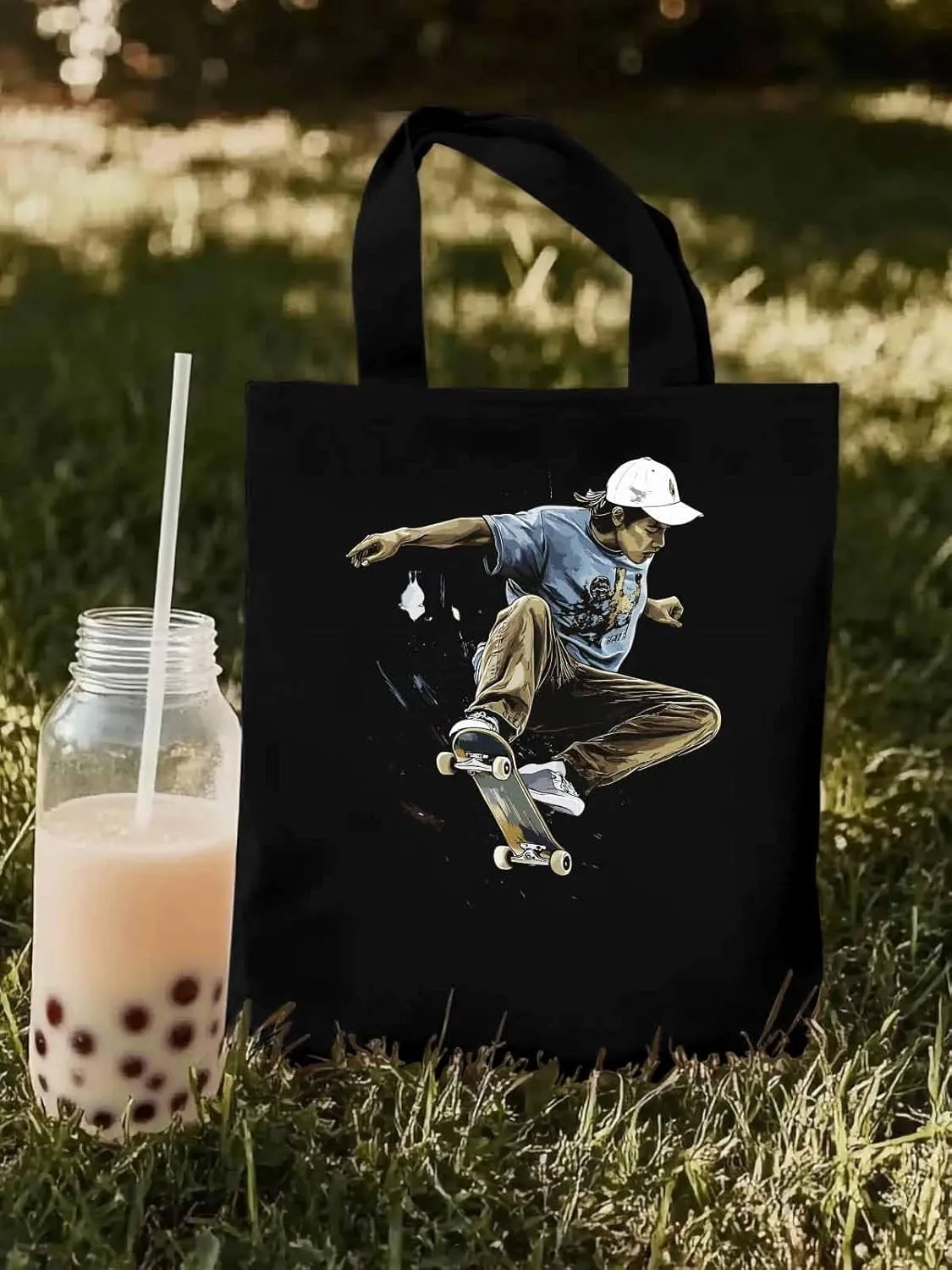 Canvas Tote Bag, Vintage Extreme Sports Skateboard Aesthetic Canvas Tote Handbags for Women Shoulder Bag,