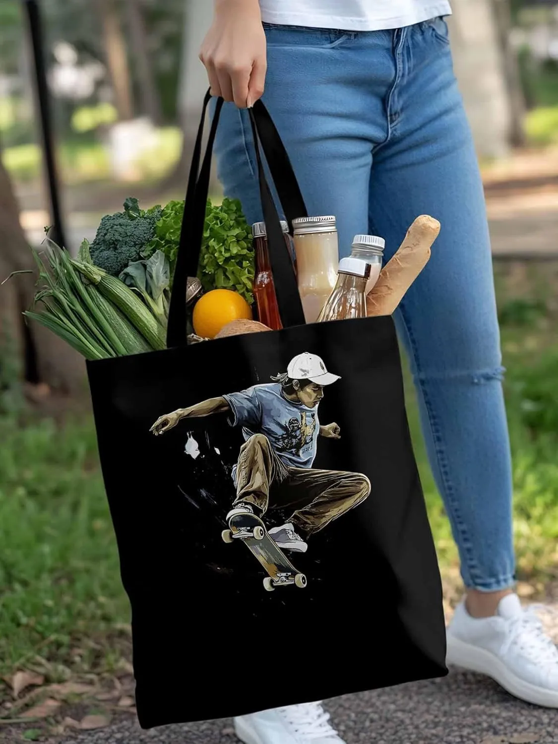 Canvas Tote Bag, Vintage Extreme Sports Skateboard Aesthetic Canvas Tote Handbags for Women Shoulder Bag,