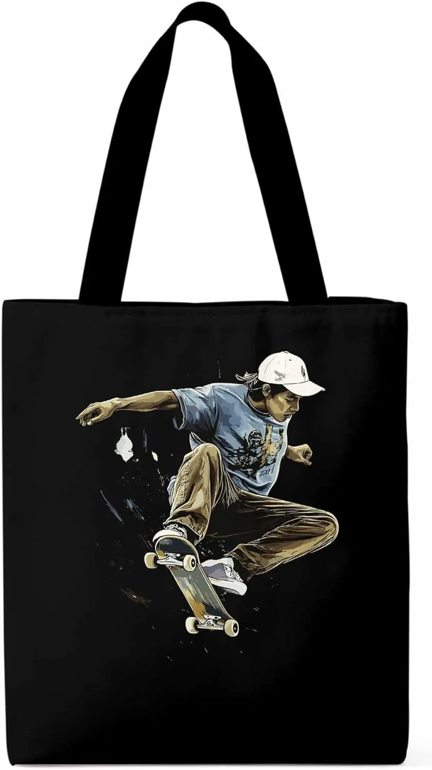 Canvas Tote Bag, Vintage Extreme Sports Skateboard Aesthetic Canvas Tote Handbags for Women Shoulder Bag,