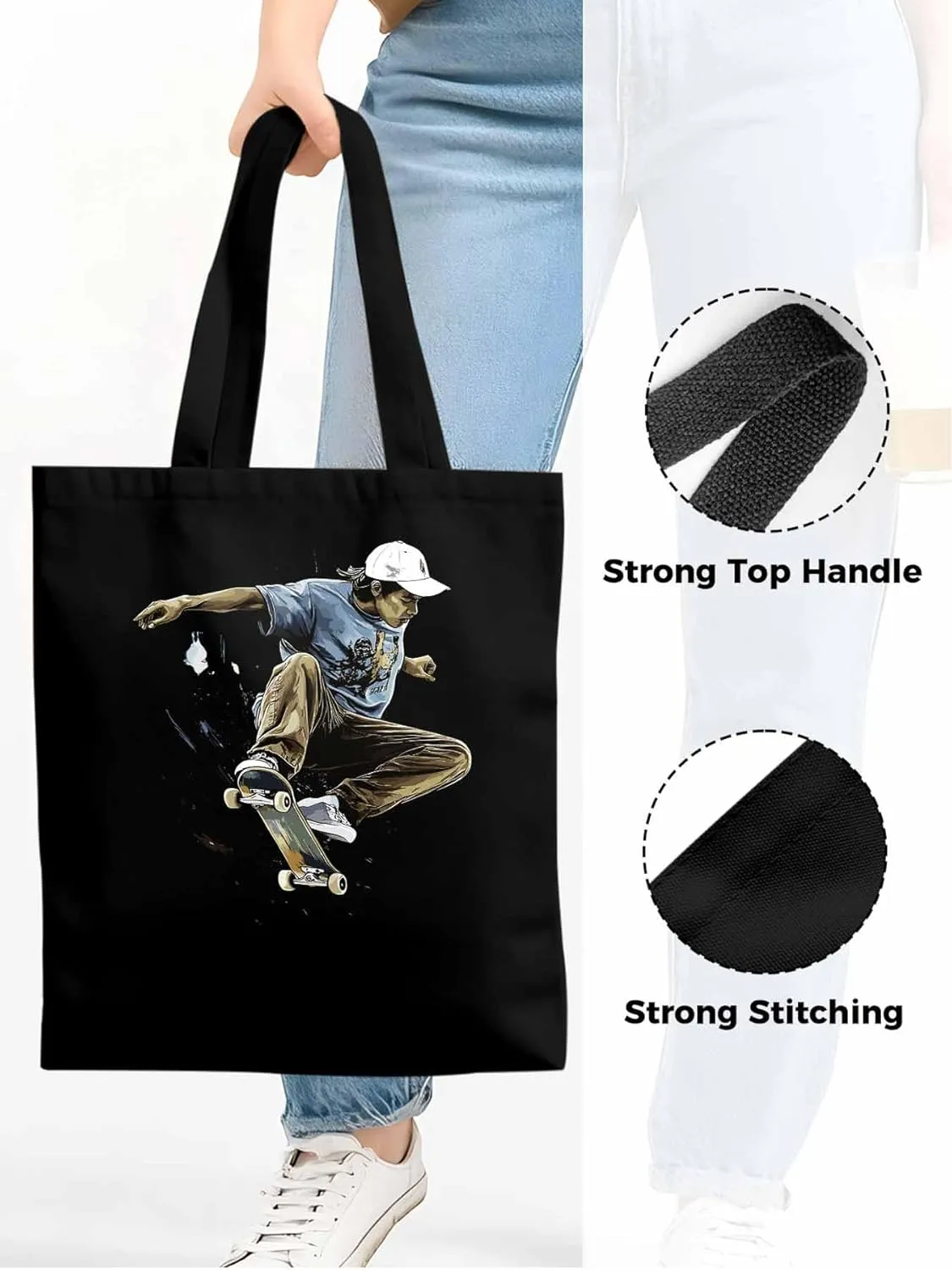 Canvas Tote Bag, Vintage Extreme Sports Skateboard Aesthetic Canvas Tote Handbags for Women Shoulder Bag,