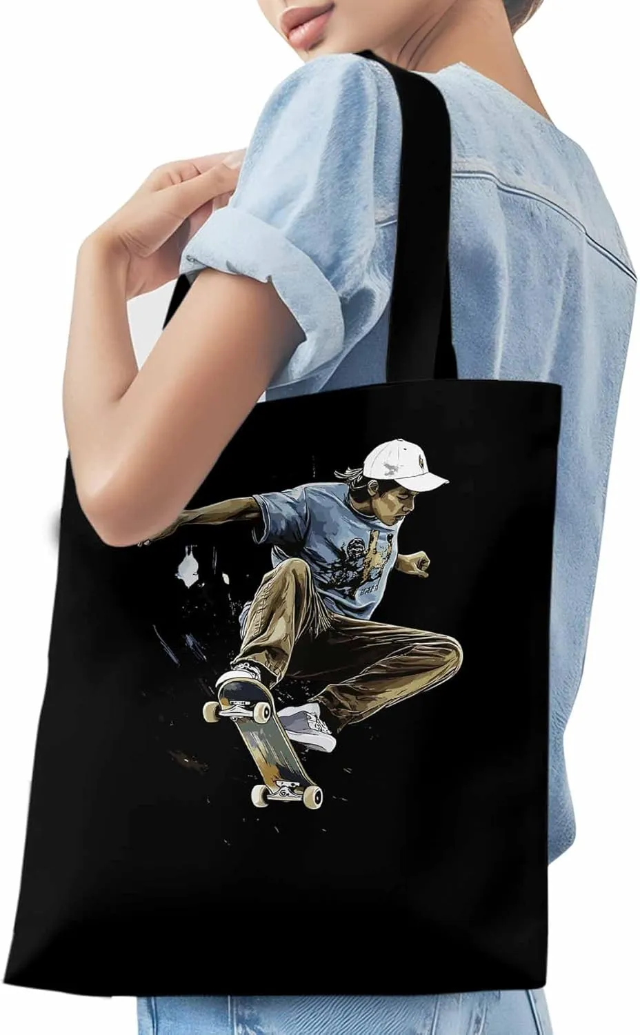 Canvas Tote Bag, Vintage Extreme Sports Skateboard Aesthetic Canvas Tote Handbags for Women Shoulder Bag,