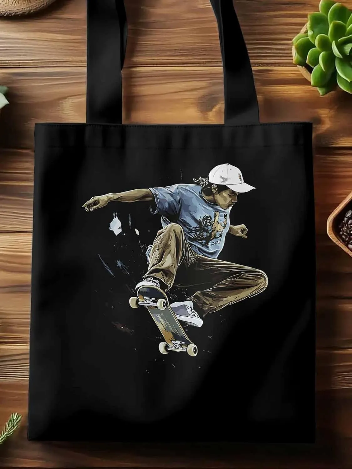 Canvas Tote Bag, Vintage Extreme Sports Skateboard Aesthetic Canvas Tote Handbags for Women Shoulder Bag,