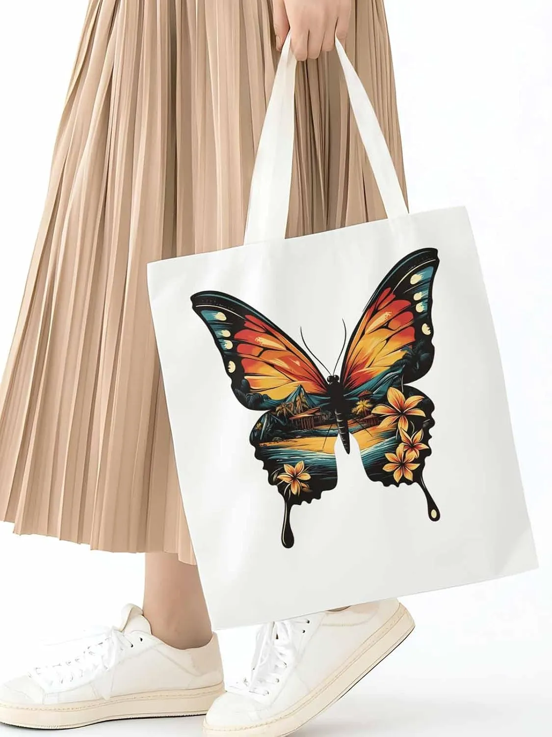 Canvas Tote Bag, Vintage Ombre Butterfly patterned Canvas Tote Handbags for Women Shoulder Bag,