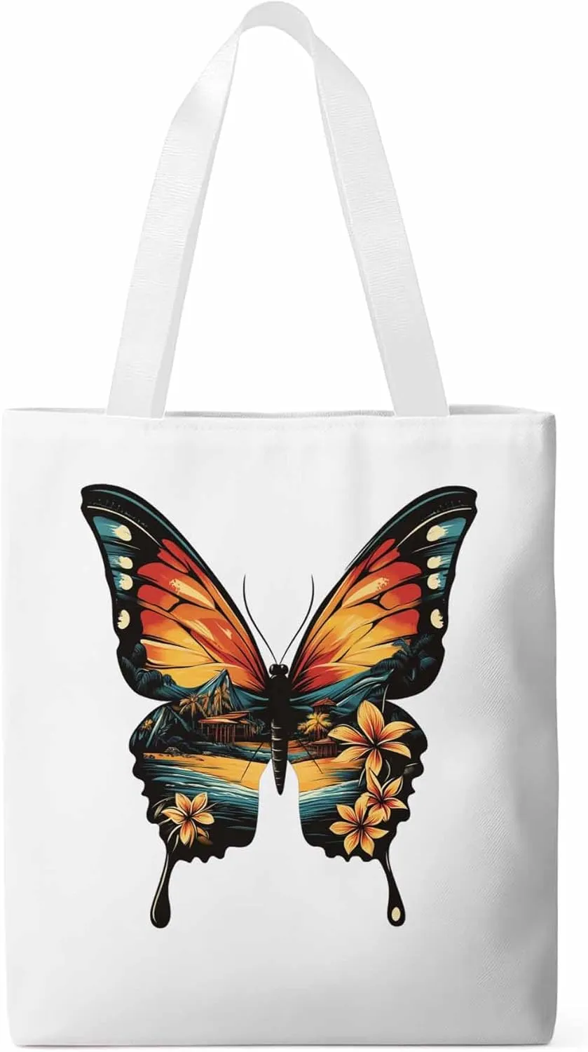 Canvas Tote Bag, Vintage Ombre Butterfly patterned Canvas Tote Handbags for Women Shoulder Bag,