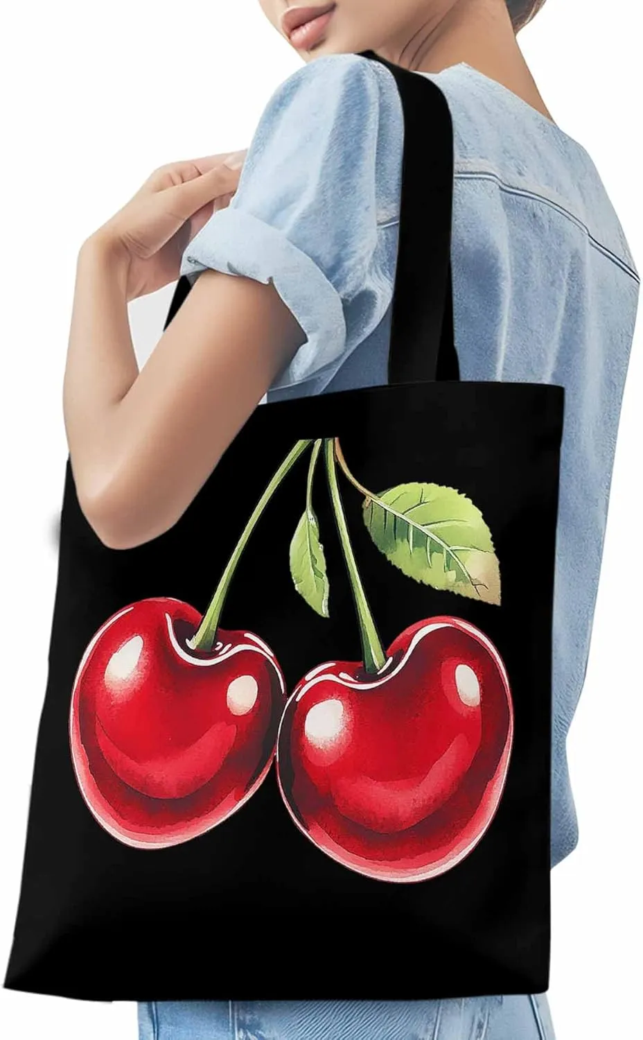 Canvas Tote Bag, Vintage Red Cherry Aesthetic Canvas Tote Handbags for Women Shoulder Bag,