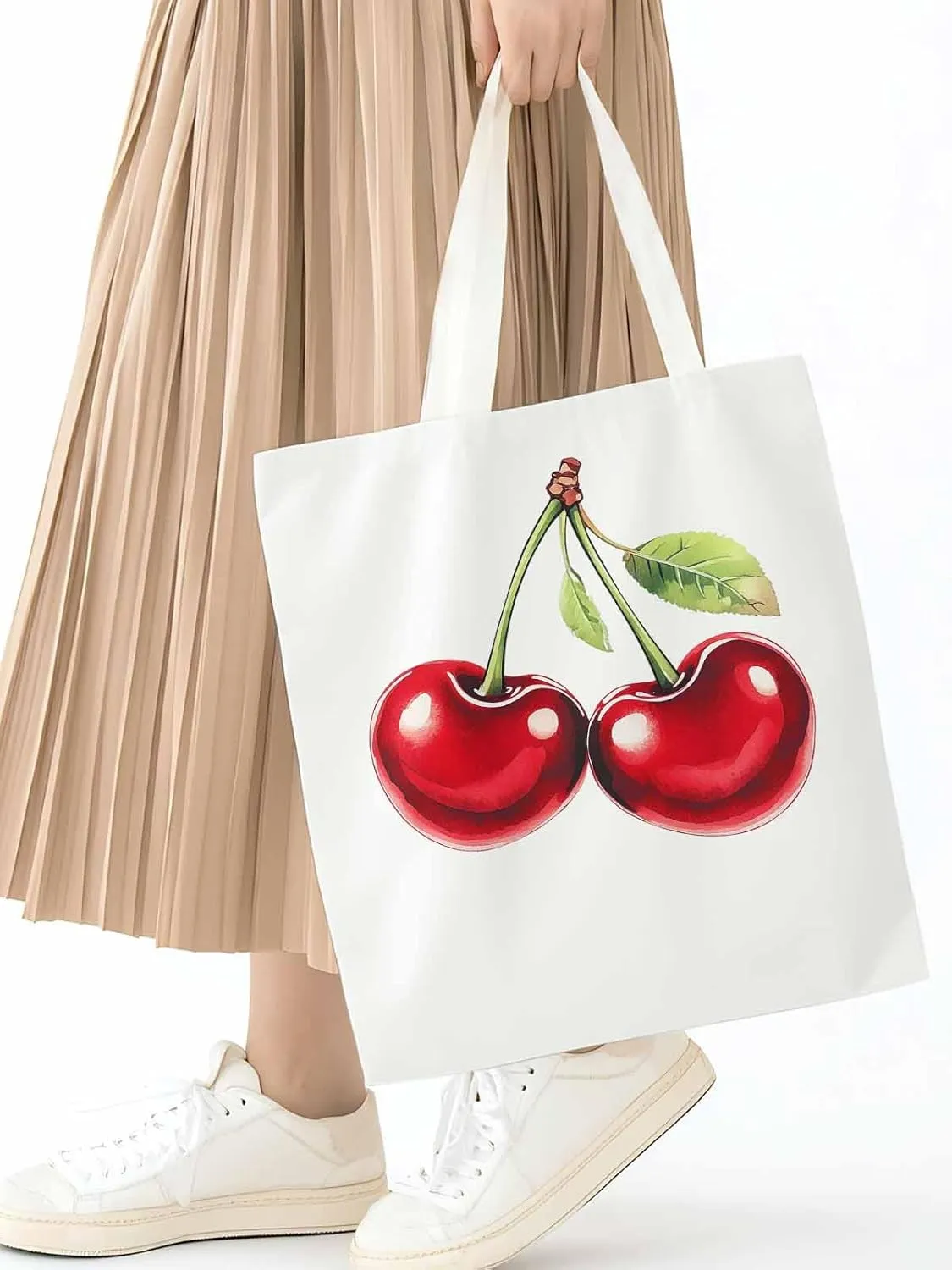 Canvas Tote Bag, Vintage Red Cherry Aesthetic Canvas Tote Handbags for Women Shoulder Bag,