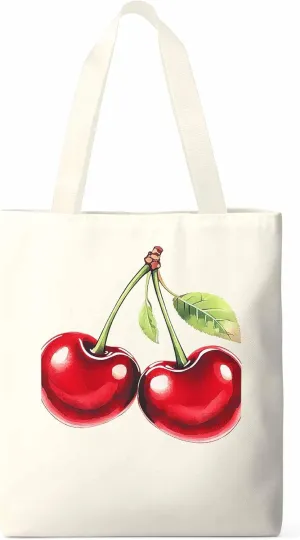 Canvas Tote Bag, Vintage Red Cherry Aesthetic Canvas Tote Handbags for Women Shoulder Bag,
