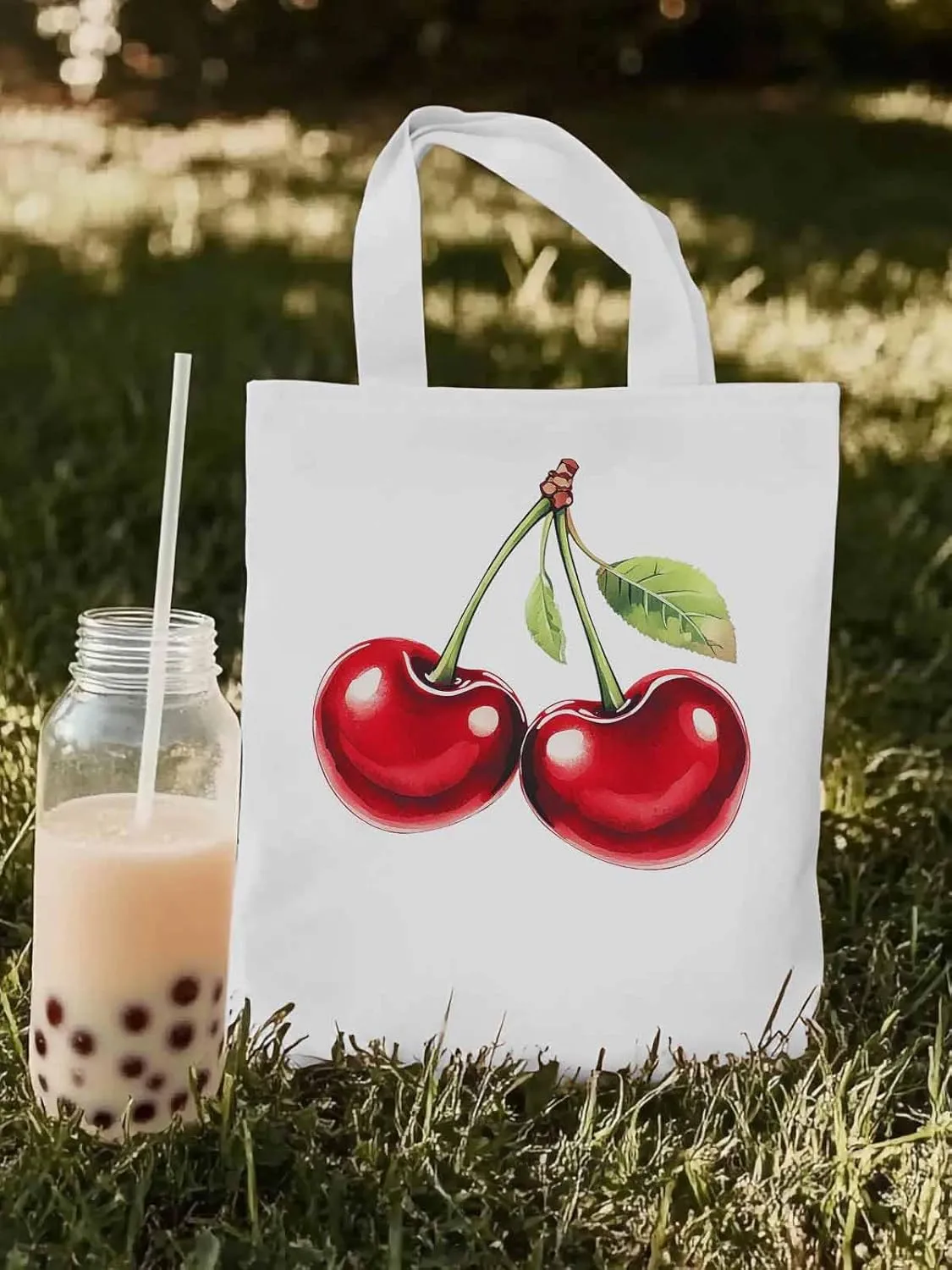 Canvas Tote Bag, Vintage Red Cherry Aesthetic Canvas Tote Handbags for Women Shoulder Bag,
