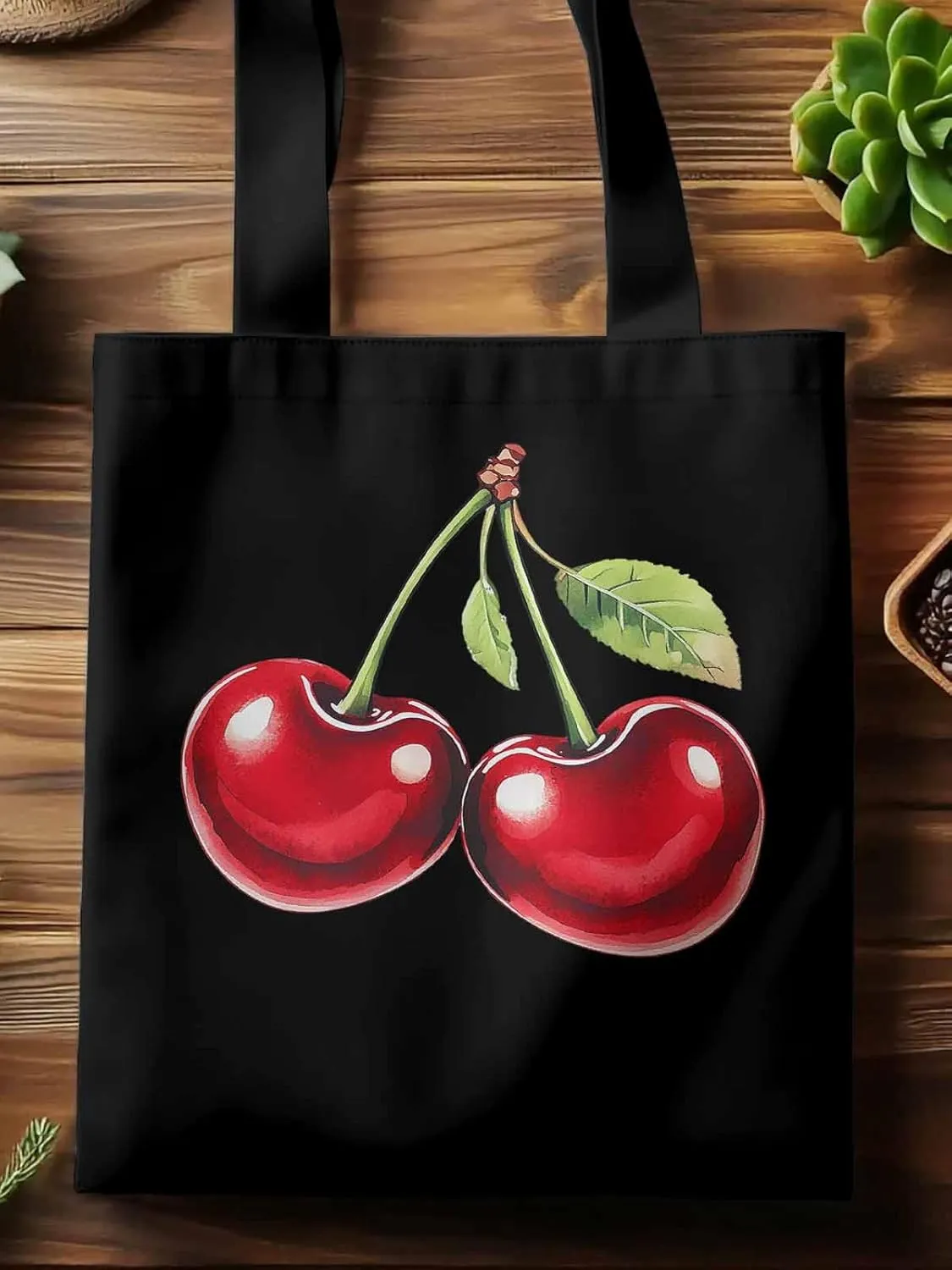 Canvas Tote Bag, Vintage Red Cherry Aesthetic Canvas Tote Handbags for Women Shoulder Bag,