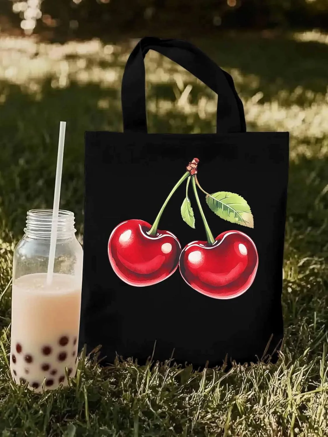 Canvas Tote Bag, Vintage Red Cherry Aesthetic Canvas Tote Handbags for Women Shoulder Bag,