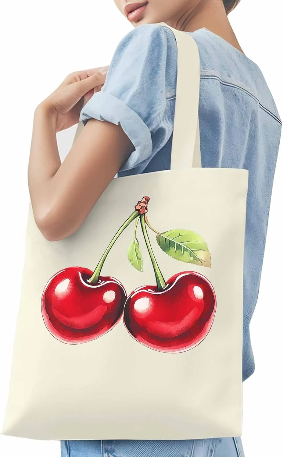 Canvas Tote Bag, Vintage Red Cherry Aesthetic Canvas Tote Handbags for Women Shoulder Bag,