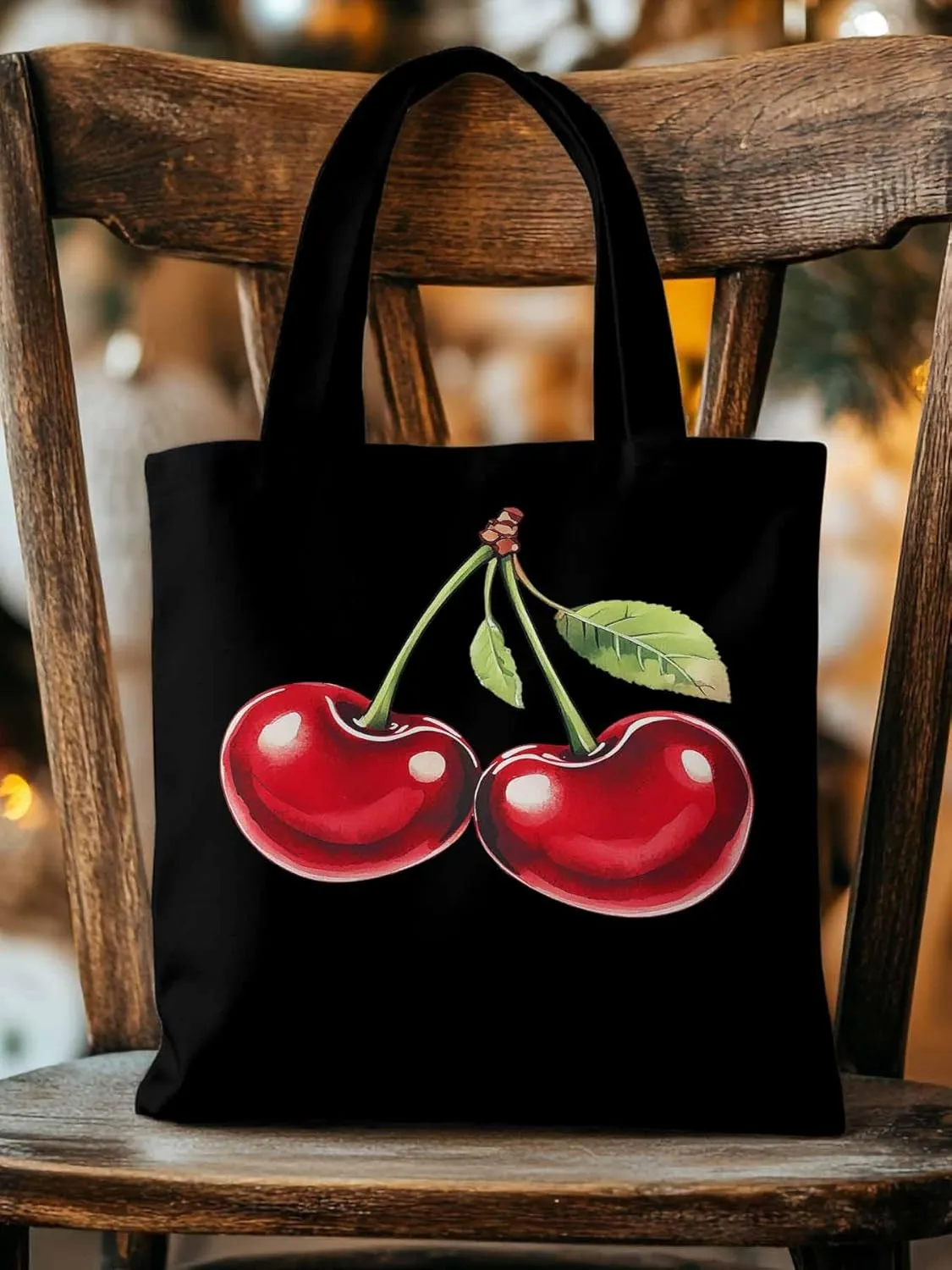 Canvas Tote Bag, Vintage Red Cherry Aesthetic Canvas Tote Handbags for Women Shoulder Bag,