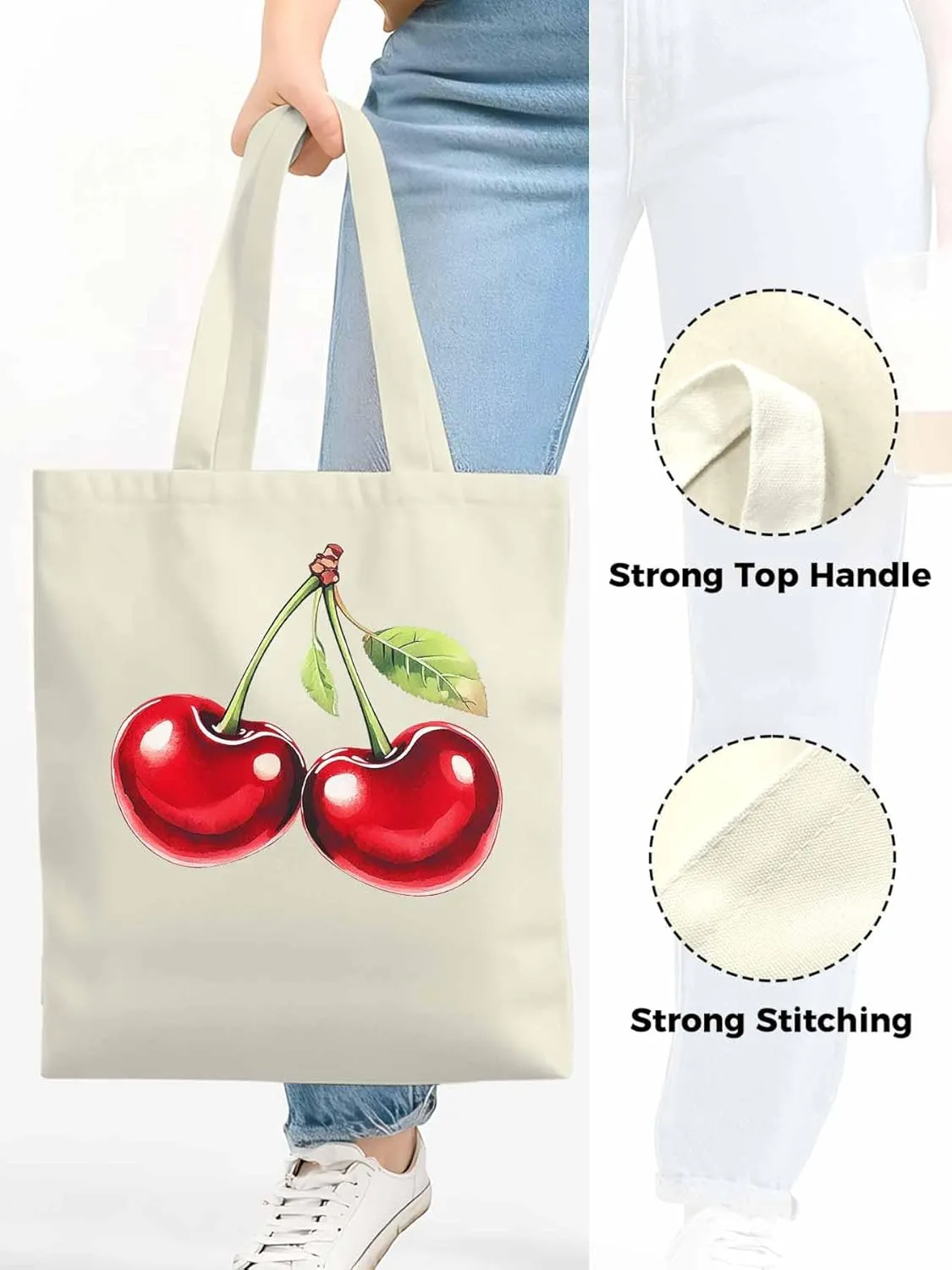 Canvas Tote Bag, Vintage Red Cherry Aesthetic Canvas Tote Handbags for Women Shoulder Bag,