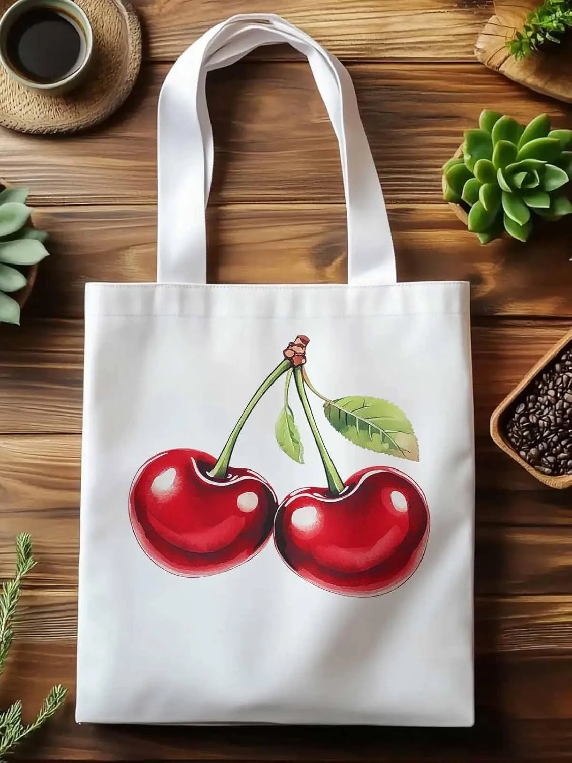 Canvas Tote Bag, Vintage Red Cherry Aesthetic Canvas Tote Handbags for Women Shoulder Bag,