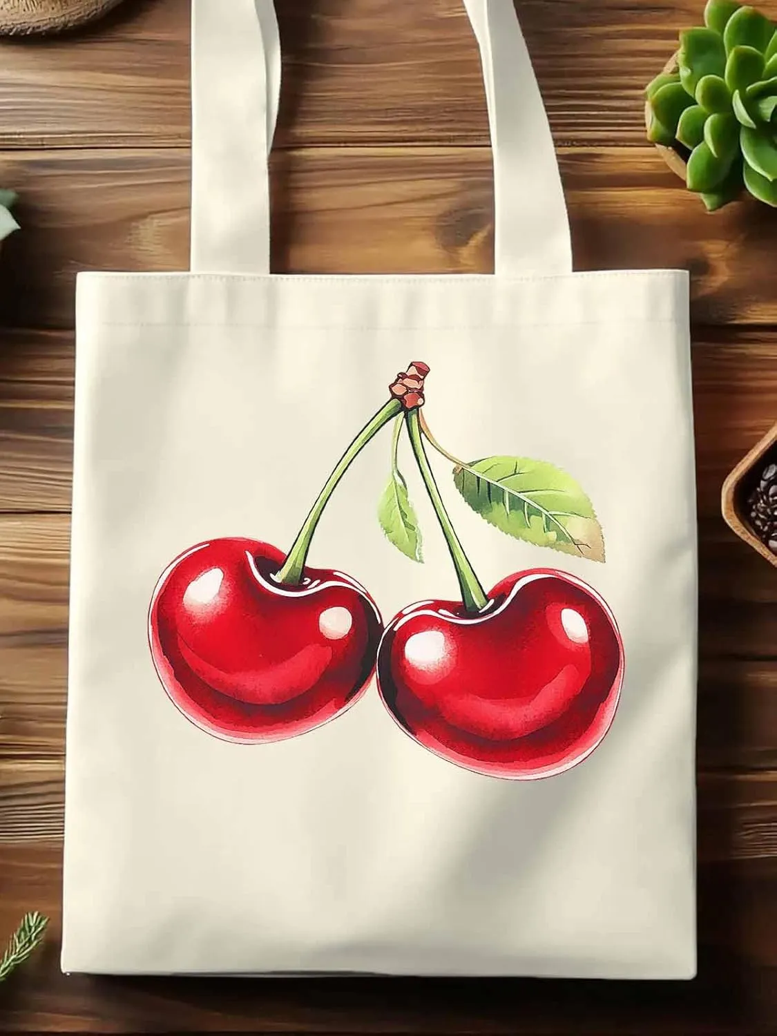 Canvas Tote Bag, Vintage Red Cherry Aesthetic Canvas Tote Handbags for Women Shoulder Bag,