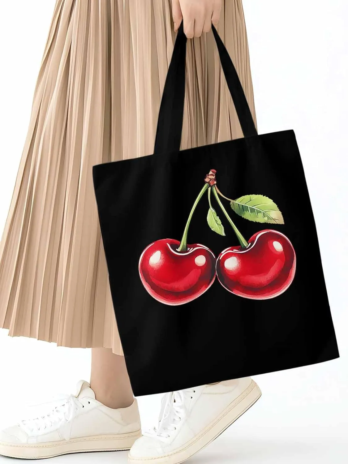 Canvas Tote Bag, Vintage Red Cherry Aesthetic Canvas Tote Handbags for Women Shoulder Bag,