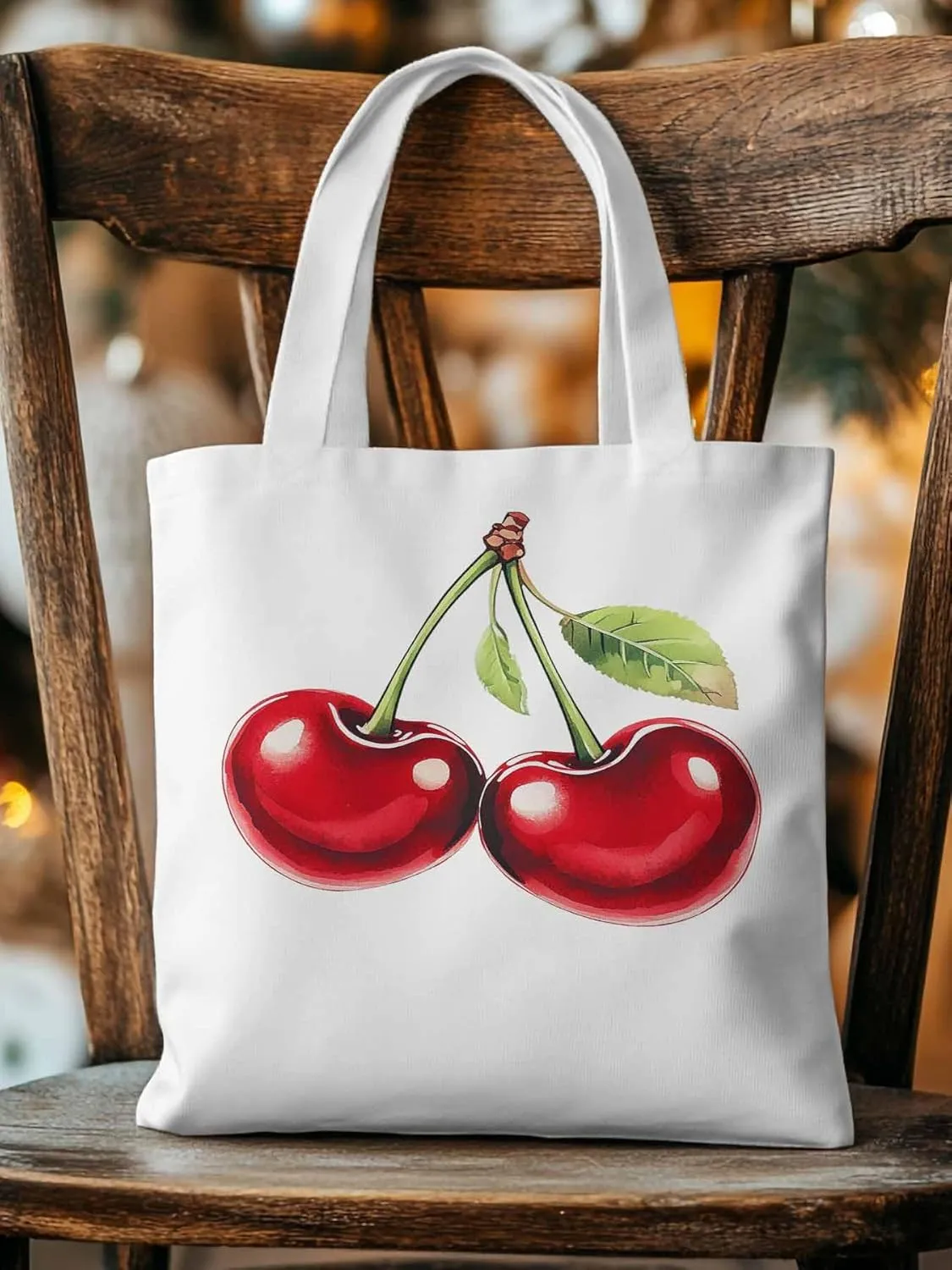 Canvas Tote Bag, Vintage Red Cherry Aesthetic Canvas Tote Handbags for Women Shoulder Bag,