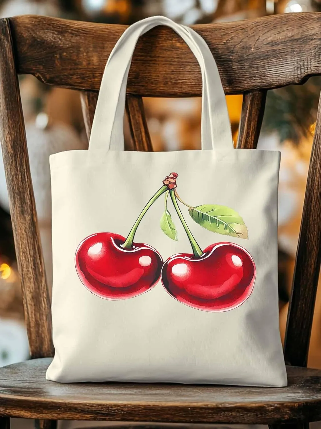 Canvas Tote Bag, Vintage Red Cherry Aesthetic Canvas Tote Handbags for Women Shoulder Bag,