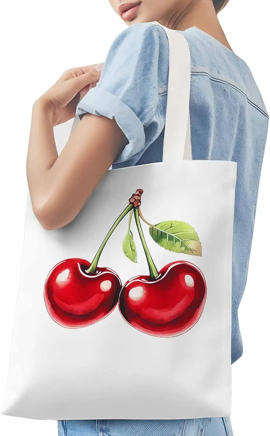 Canvas Tote Bag, Vintage Red Cherry Aesthetic Canvas Tote Handbags for Women Shoulder Bag,