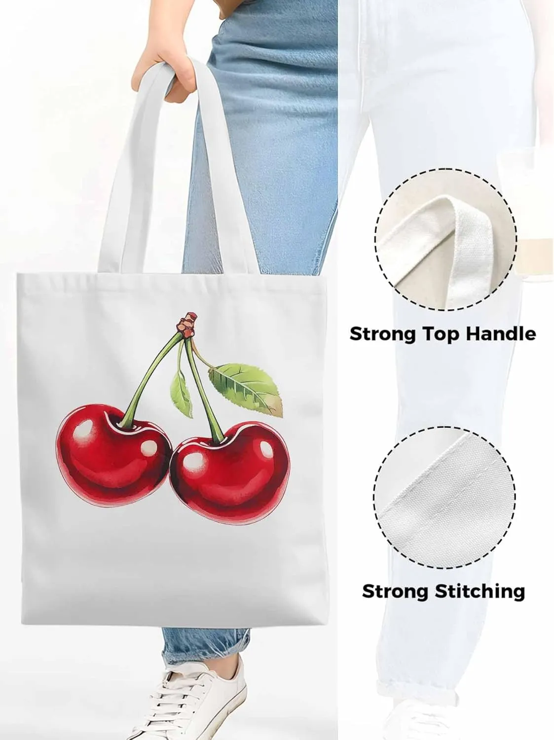 Canvas Tote Bag, Vintage Red Cherry Aesthetic Canvas Tote Handbags for Women Shoulder Bag,