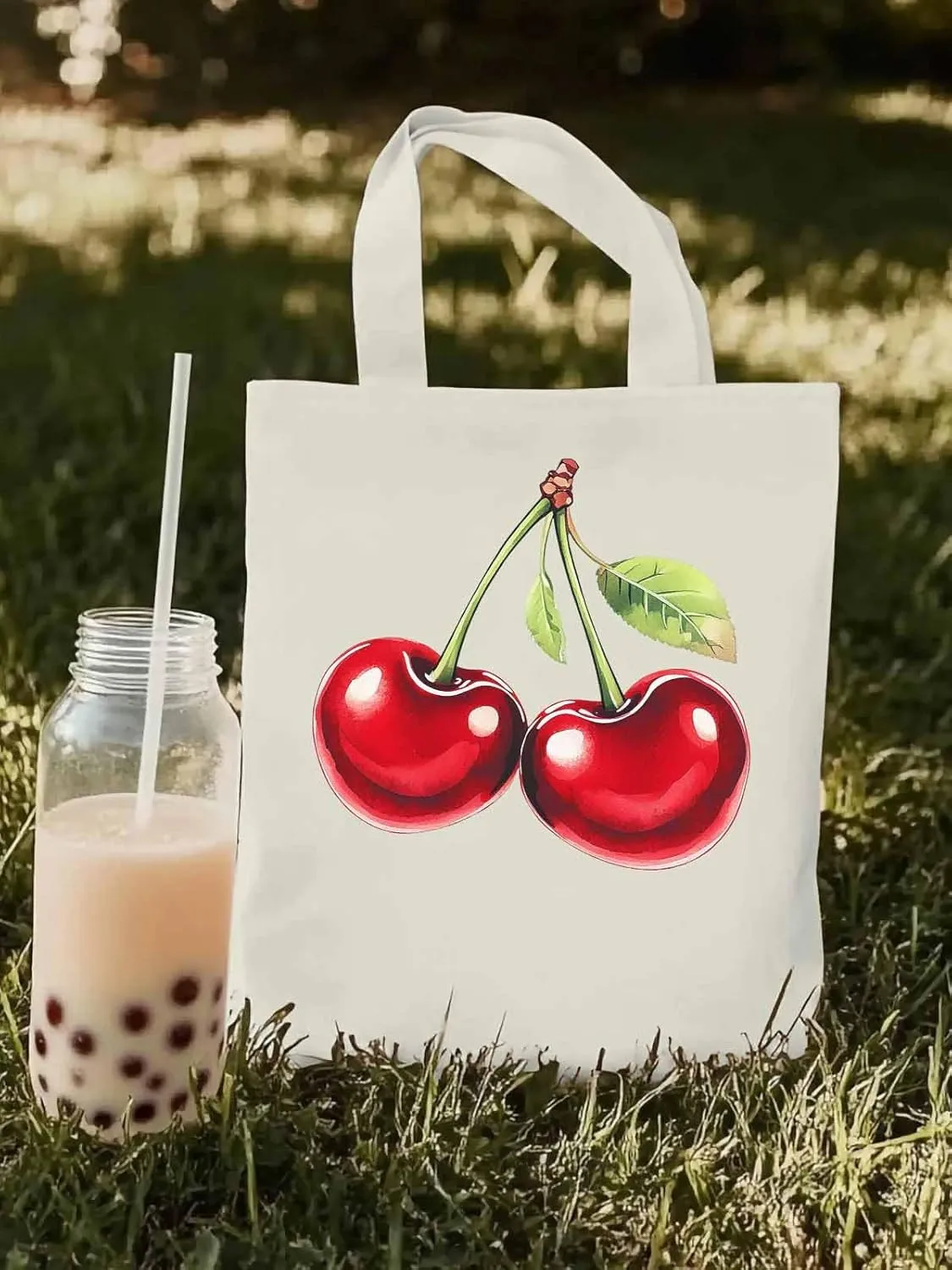 Canvas Tote Bag, Vintage Red Cherry Aesthetic Canvas Tote Handbags for Women Shoulder Bag,