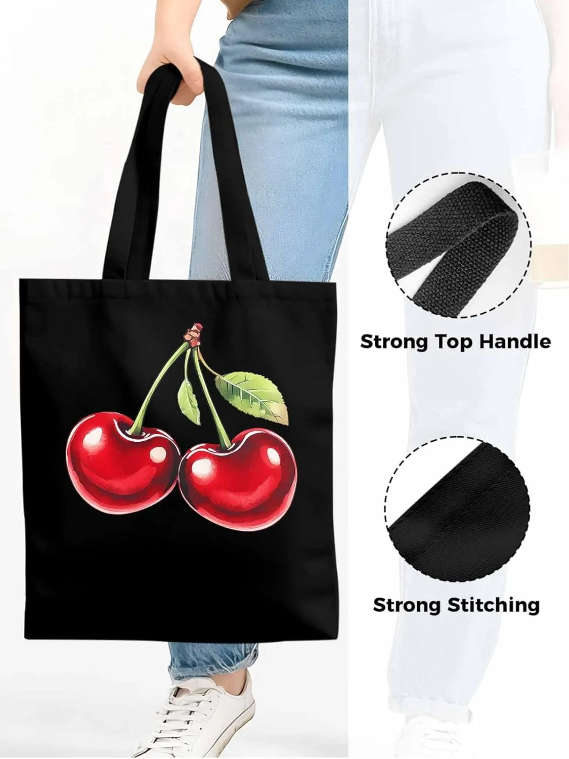 Canvas Tote Bag, Vintage Red Cherry Aesthetic Canvas Tote Handbags for Women Shoulder Bag,