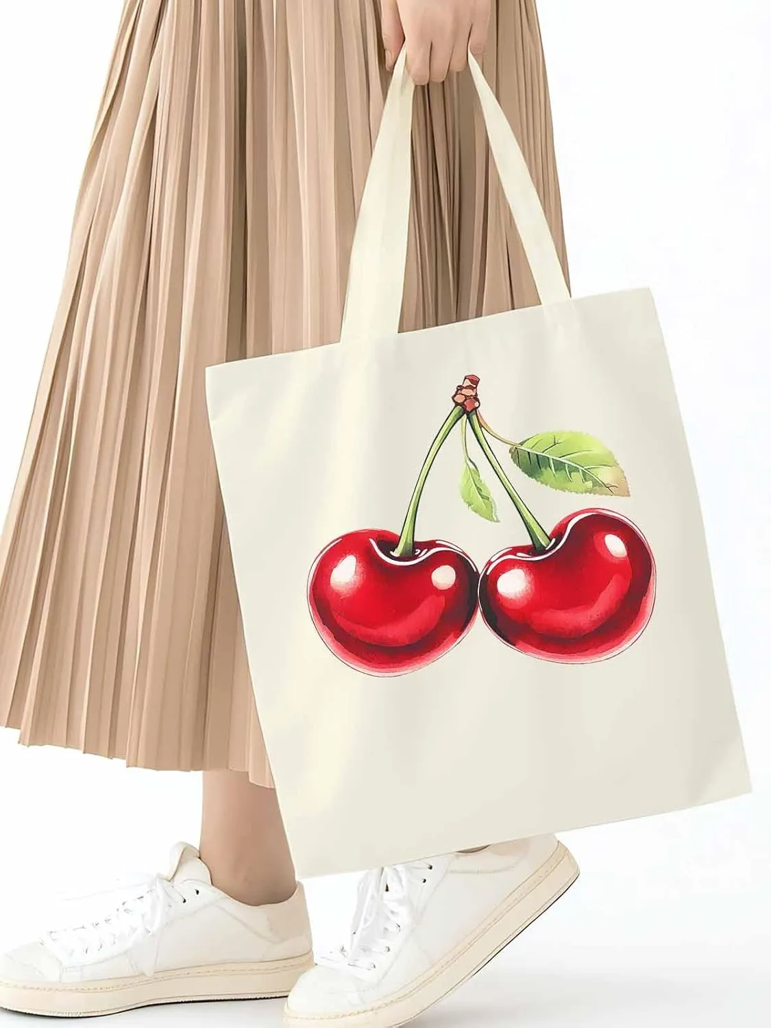Canvas Tote Bag, Vintage Red Cherry Aesthetic Canvas Tote Handbags for Women Shoulder Bag,