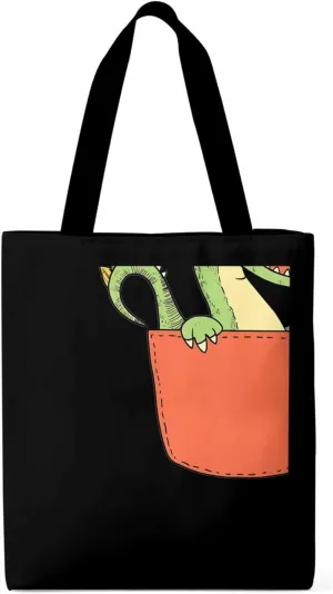 Canvas Tote Bag, Watercolor Dinosaur Pocket Aesthetic Canvas Tote Handbags for Women Shoulder Bag,