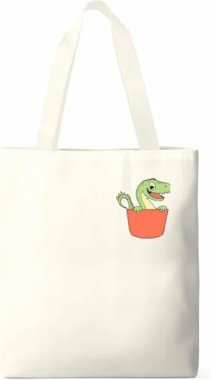 Canvas Tote Bag, Watercolor Dinosaur Pocket Aesthetic Canvas Tote Handbags for Women Shoulder Bag,
