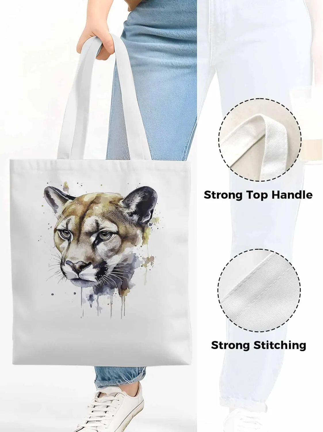 Canvas Tote Bag, Watercolor Ink Lions Aesthetic Canvas Tote Handbags for Women Shoulder Bag,