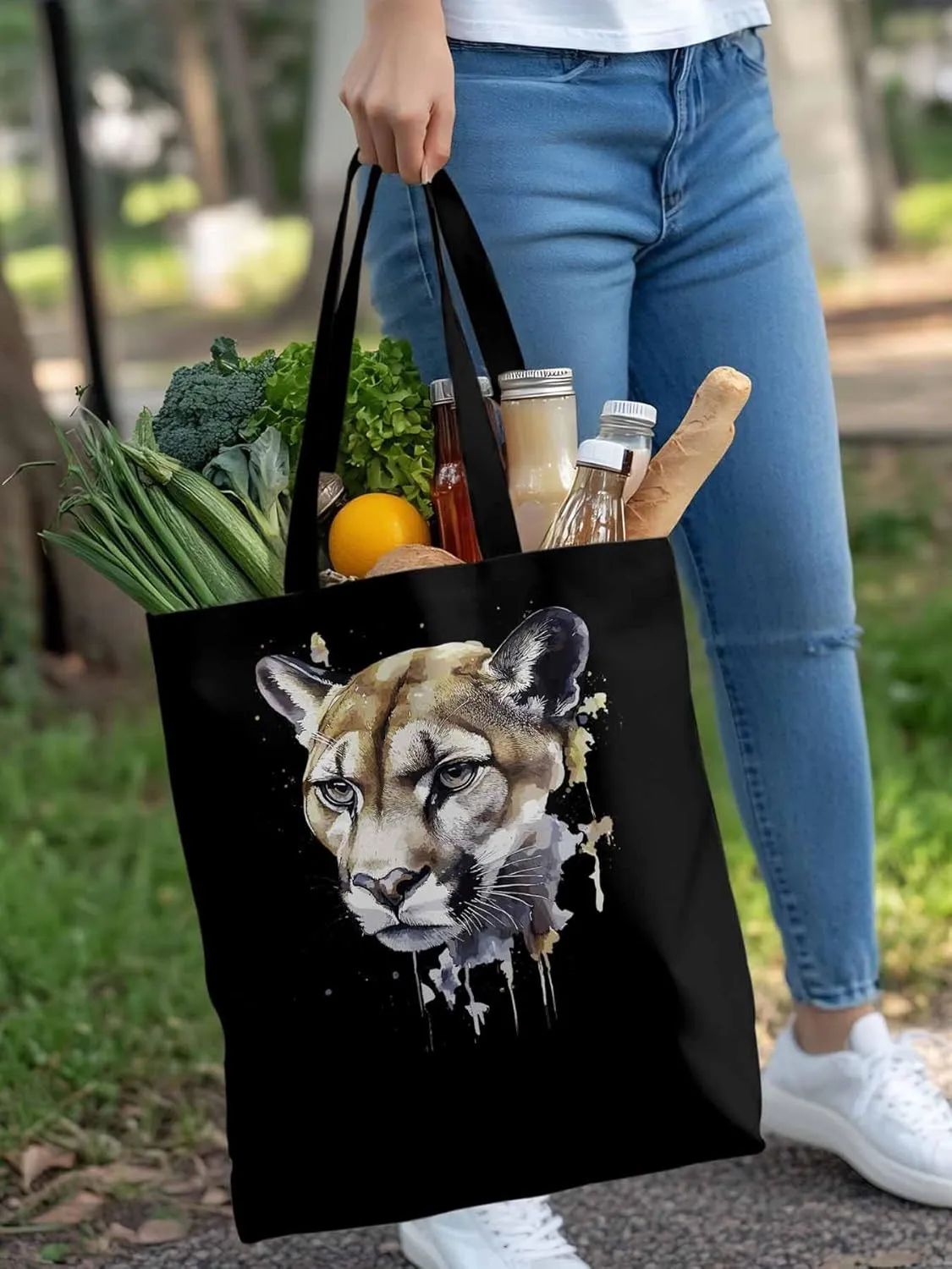 Canvas Tote Bag, Watercolor Ink Lions Aesthetic Canvas Tote Handbags for Women Shoulder Bag,