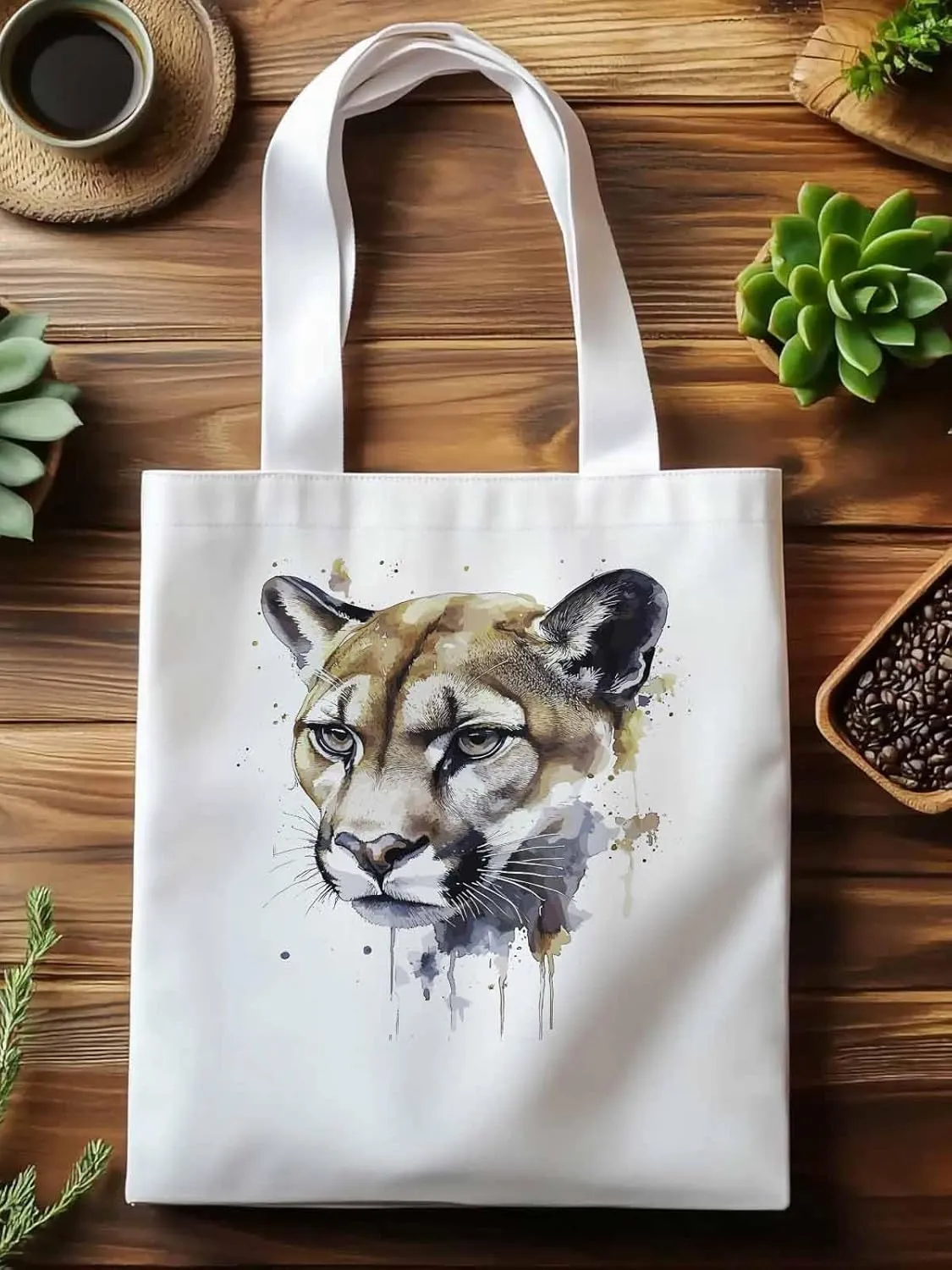 Canvas Tote Bag, Watercolor Ink Lions Aesthetic Canvas Tote Handbags for Women Shoulder Bag,