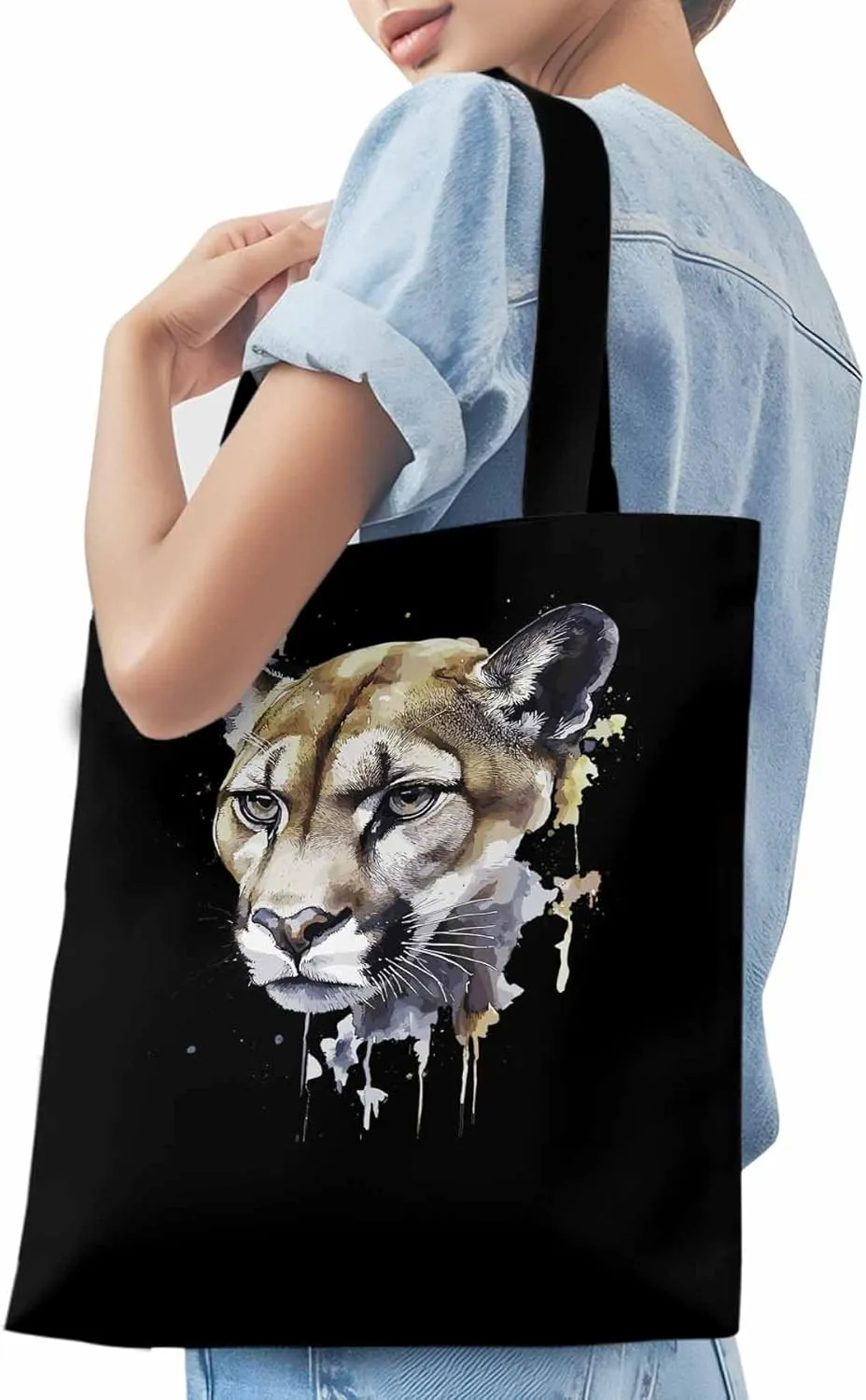 Canvas Tote Bag, Watercolor Ink Lions Aesthetic Canvas Tote Handbags for Women Shoulder Bag,