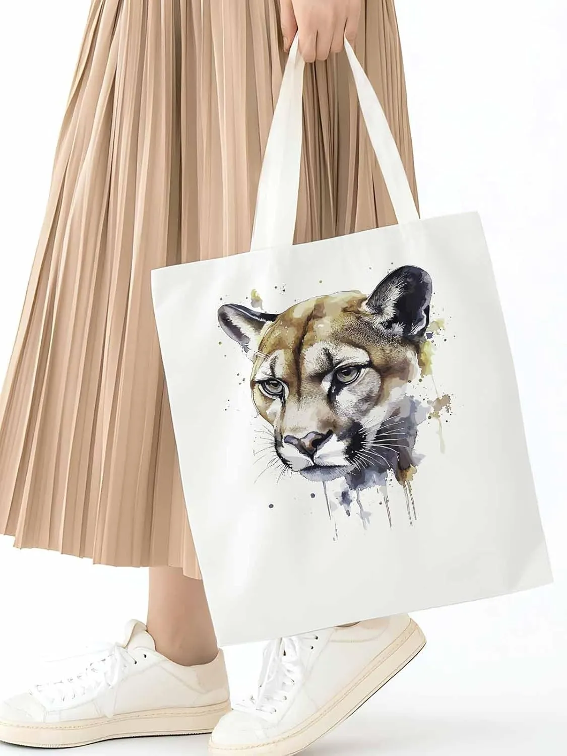 Canvas Tote Bag, Watercolor Ink Lions Aesthetic Canvas Tote Handbags for Women Shoulder Bag,