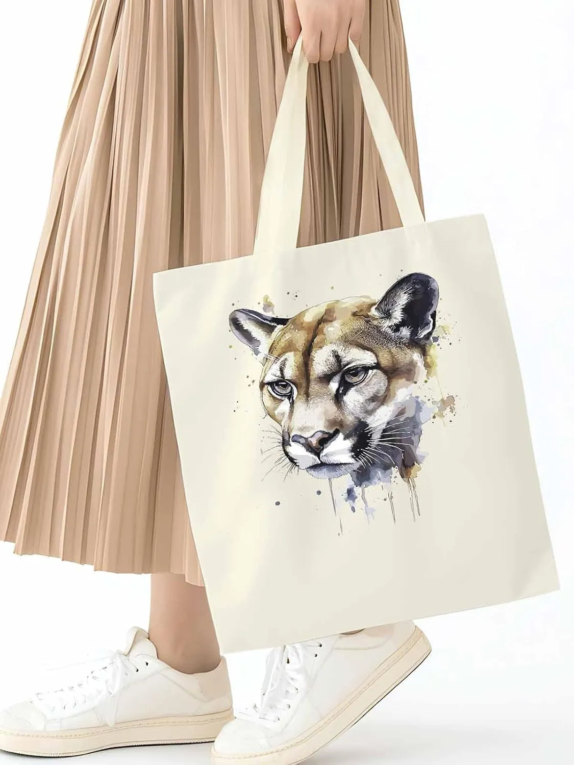 Canvas Tote Bag, Watercolor Ink Lions Aesthetic Canvas Tote Handbags for Women Shoulder Bag,